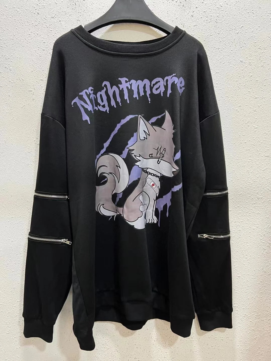 Harajuku Printed Black Zipper Hoodie