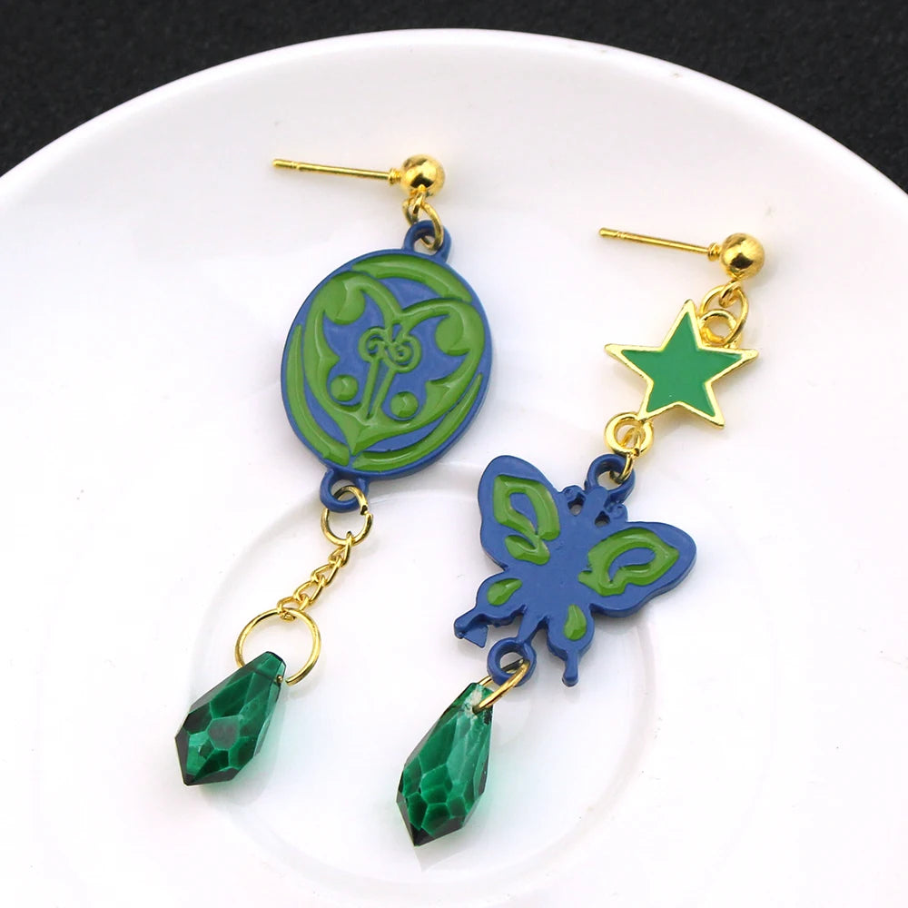 Anime JoJo Bizarre Adventure Drop Earrings Cosplay Props JOJO Kakyoin Noriaki Butterfly Cherry Earrings Ear Clip Jewelry Gift