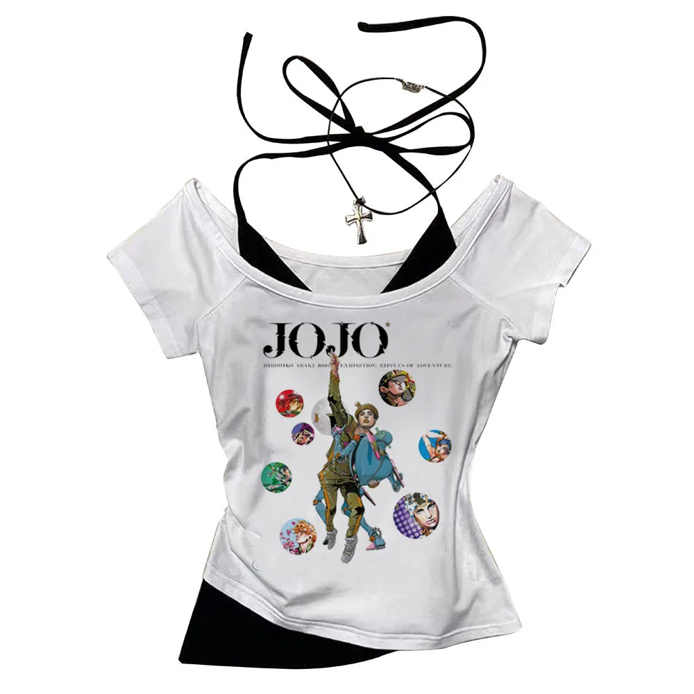Jojo Bizarre Adventure crop top Aesthetic babydoll Streetwear shoujo girl style Fairy vintage  cropped harajuku woman t-shirt