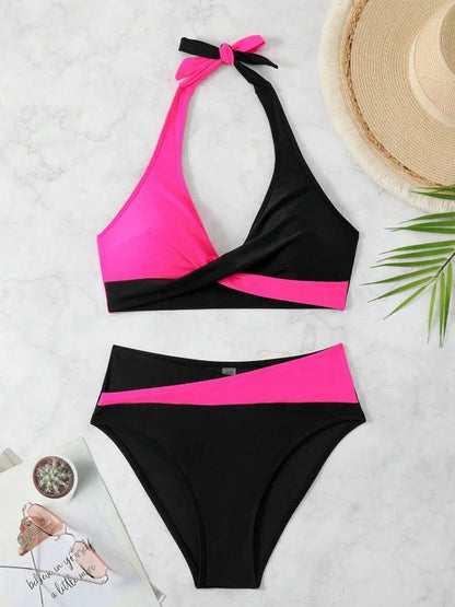 Sexy Leopard Laced Up Bikini 2 Piece Set Women Split Swimsuit High Waist Beach Style Bikini 2025 New Summer Swimwear Bikinis Set SS69