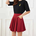 New Black Pocket Shorts Skirt Women's Basic Safety Pants Skirts School Flared Casual Mini Skater Medium Pleated Plus Size 4XL