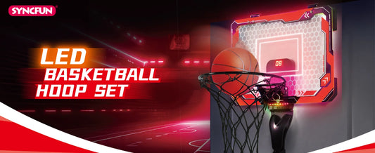 JOYFY LED Indoor Basketball Hoop Over The Door with Scoreboard and 4 Balls