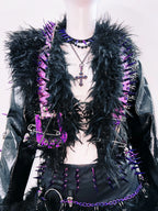 Gothic Rivet Faux Leather Jacket - Short Distressed Style