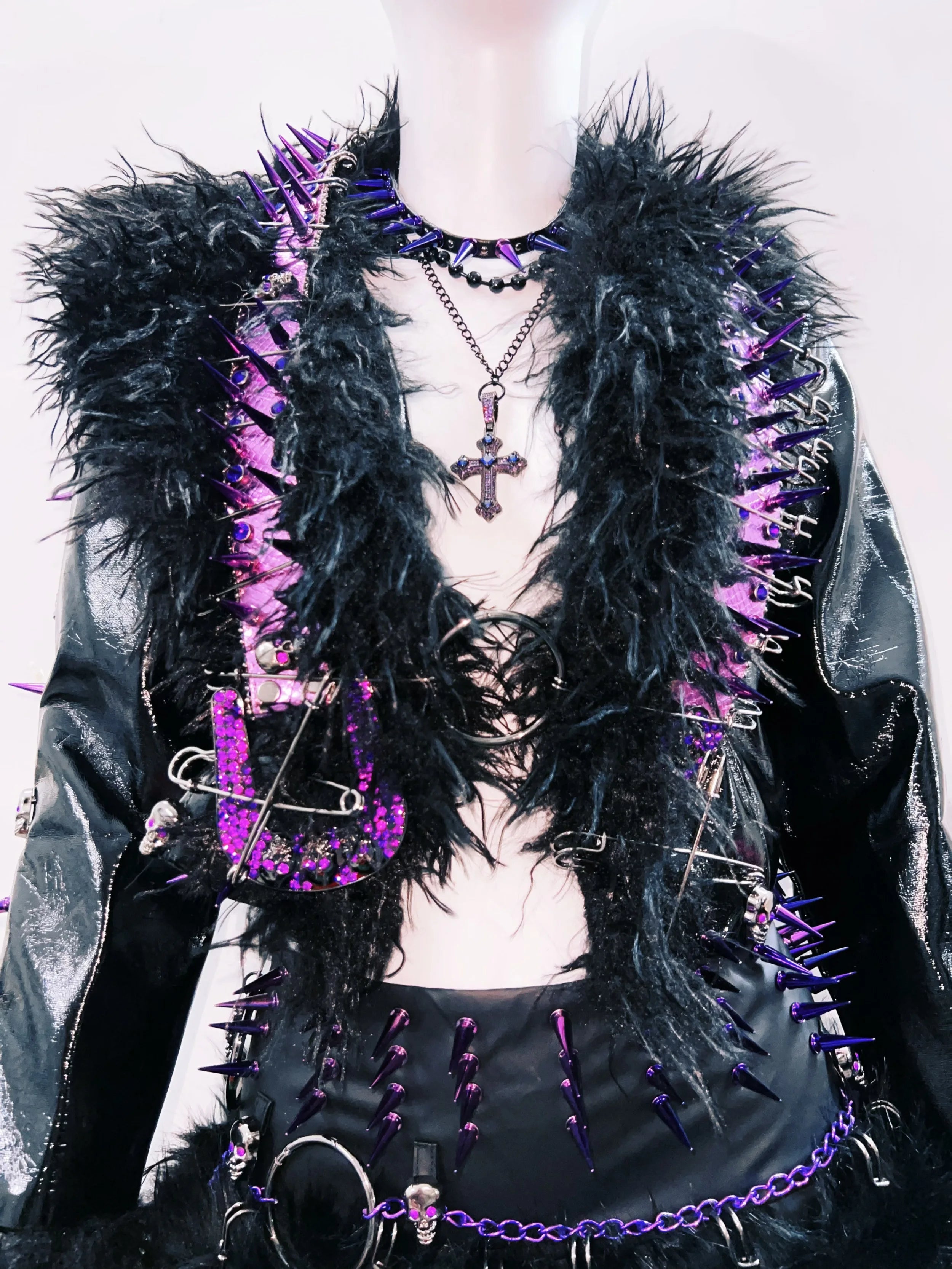 Gothic Rivet Faux Leather Jacket - Short Distressed Style
