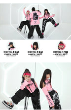 Hip Hop Dance Costume for Girls Pink Tops Black Pants Teenagers Boys Jazz Dance Performance Clothes Kpop Outfits Kids Stage Wear SS69