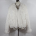 New Women Autumn Winter Knitted Real Rabbit Fur Coat 100% Natural Rabbit Fur Jacket With Fox Fur Collar Overcoat For Female