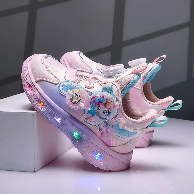 Disney Children's Luminous LED Sneakers Cartoon Pony Outdoor Shoes Girls' Cute Night Light Shoes Mesh Breathable on-slip Shoes