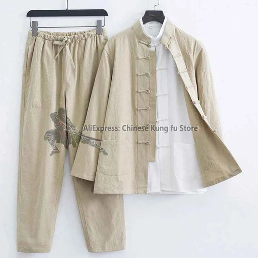 3 Pieces Cotton Linen Kung fu Wing Chun Suit Tai Chi Uniform Martial arts Wushu Jacket and Pants Tang Clothes