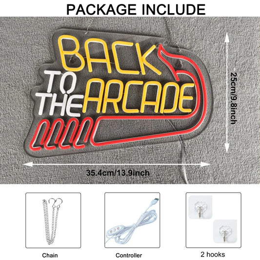 Back to The Arcade Neon Sign Retro Game Room Decor LED Wall Art for Gamers Home Bar Cafe Gaming Gift Idea Vintage 80s Style