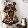 Autumn Winter Lolita Style 3 Piece Set Women Lace Bow Peter Pan Collar Cloak Coat Plaid Mini Dress Korean Fashion Y2k Sweet Suit