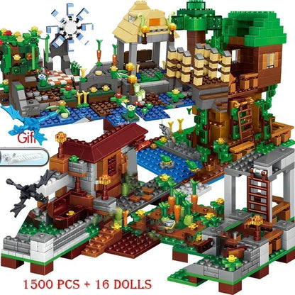 2024 NEW Compatible My World Minecraftinglys Building Village City Tree House Waterfall Warhorse Bricks Toys For Children Gifts SS69