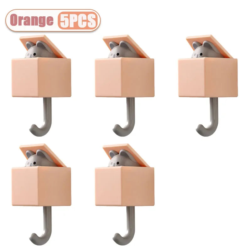 Self-Adhesive Cat Wall Hooks, Cute Animal Decorative Hanger