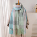 RUNMEIFACN Women's Winter Plaid Cashmere Blend Scarf with Tassels
