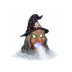Halloween Witch Head Decor with LED Light and Mist Effect, Spooky Tabletop Decoration with Glowing Eyes