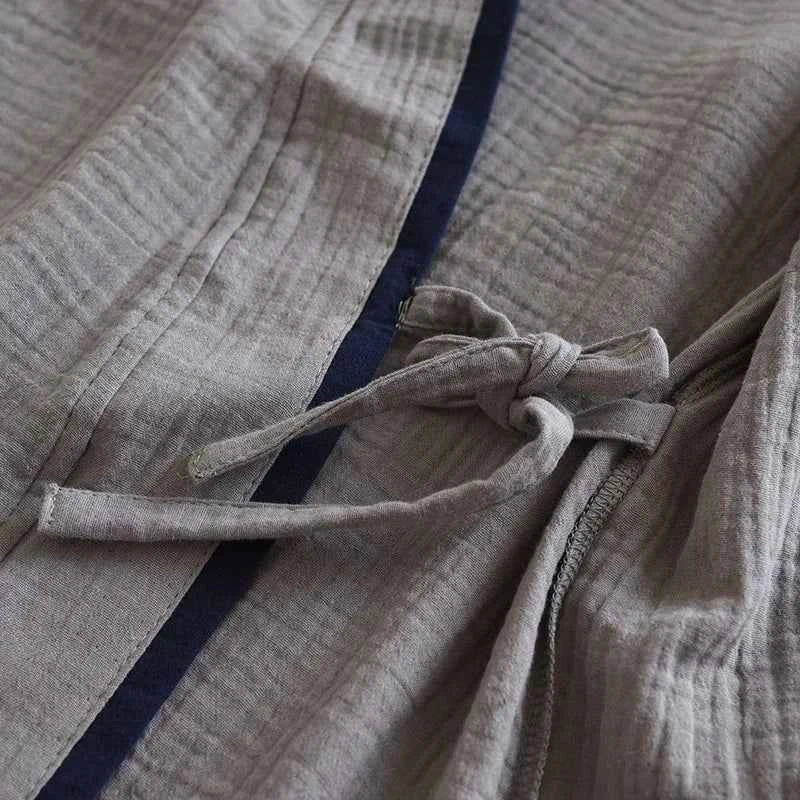 Japanese Style Spring and Autumn Thin Men's Kimono Hanfu Pure Cotton Gauze Pajamas Plus Size Home Steaming Suit