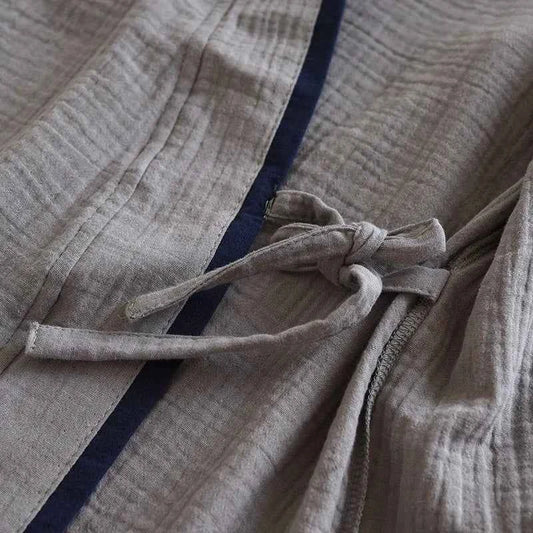 Japanese Style Spring and Autumn Thin Men's Kimono Hanfu Pure Cotton Gauze Pajamas Plus Size Home Steaming Suit