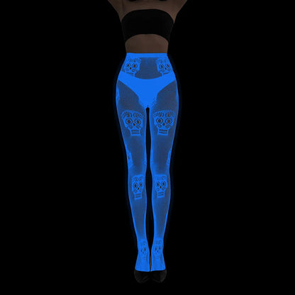 Women Glow in The Dark Fishnet Tight Rose Pattern Fishnet Tights Luminous Fishnet Halloween Party Festive Dress Up SS69