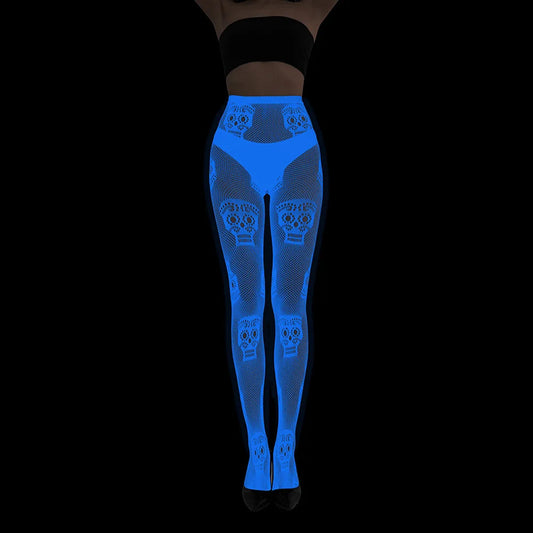 Women Glow in The Dark Fishnet Tight Rose Pattern Fishnet Tights Luminous Fishnet Halloween Party Festive Dress Up SS69