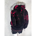 New Gothic geometric print red gradient zipper hoodie women fashion high street fur collar loose sweatshirt for men and women