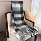 RUNMEIFACN Women's Winter Plaid Cashmere Blend Scarf with Tassels