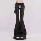 Vintage Slim Micro-flare Jeans Women Ins Fashionable Splicing Belt Edge Y2K Pants High Waist Straight American Street Trousers