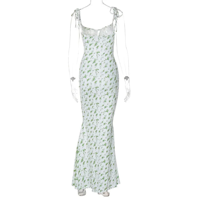 Hugcitar Women Floral Spaghetti Strap Bodycon Maxi Dress