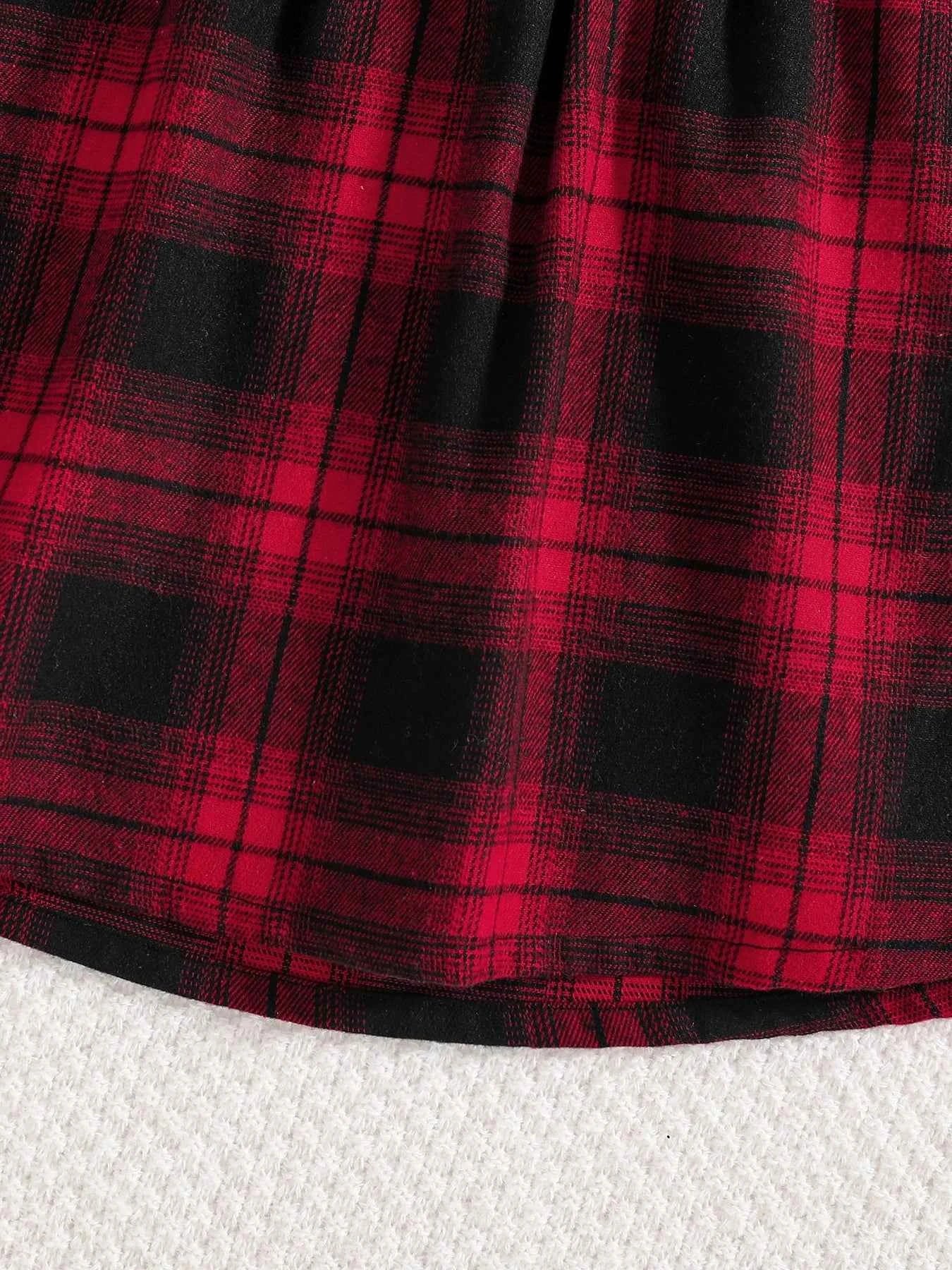Girls Fashion Casual 2-Piece Set Black Lapel Long-Sleeved Letter Print Shirt Plaid Skirt Spring Autumn New