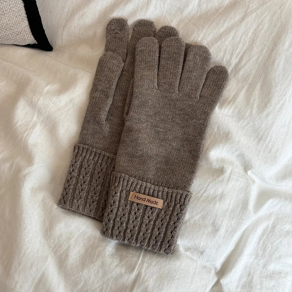 Korean Style High-Quality Women's Knitted Gloves Touch Screen Fingerless Washable Full Finger Gloves
