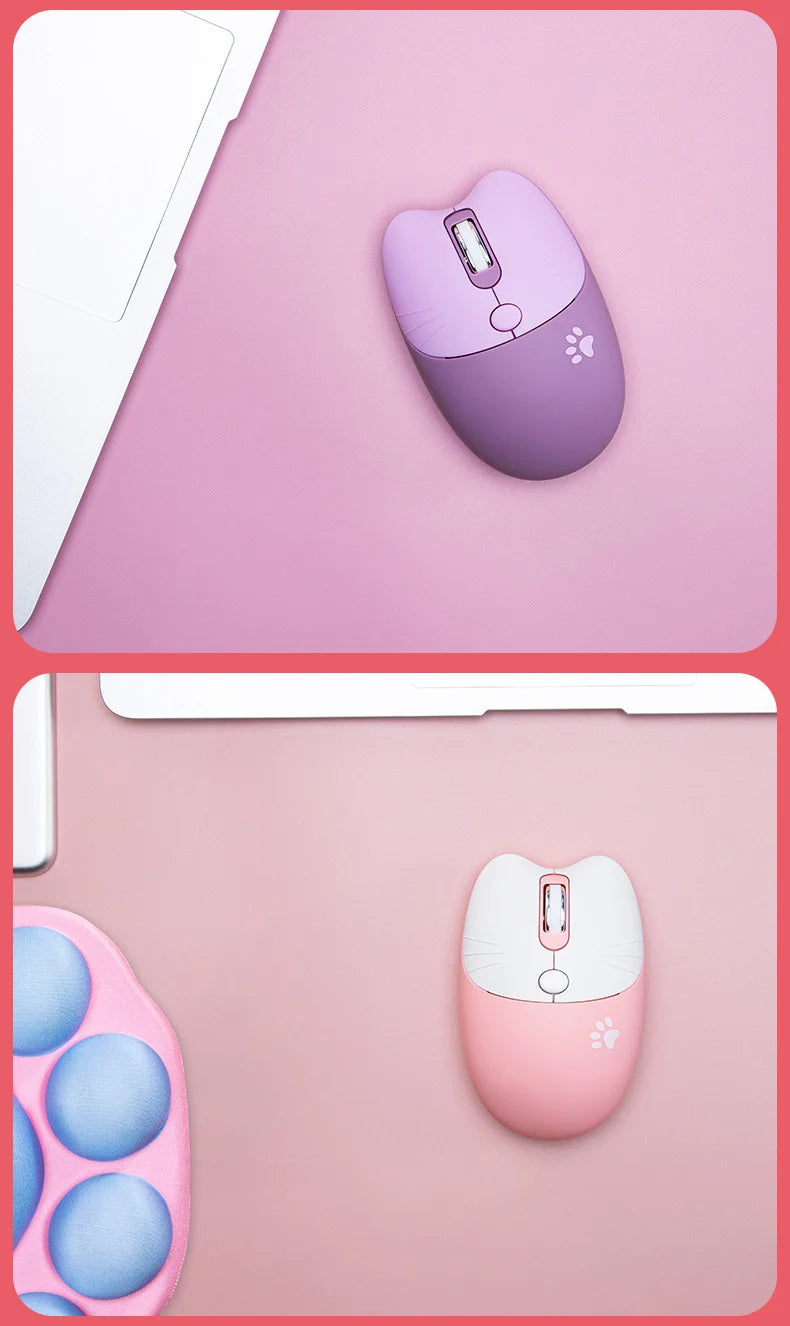 Pink Wireless Cute Meow Mouse Cartoon Silent Optical Ergonomic 1600DPI Mause Computer USB Gamer Mice For Laptop PC Gifts SS69