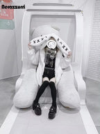 Nerazzurri Winter Sweet Cute Kawaii Soft Thick Warm White Faux Fur Coat Women with Bunny Ears Cute Fluffy Jacket Hoodie 2024 SS69