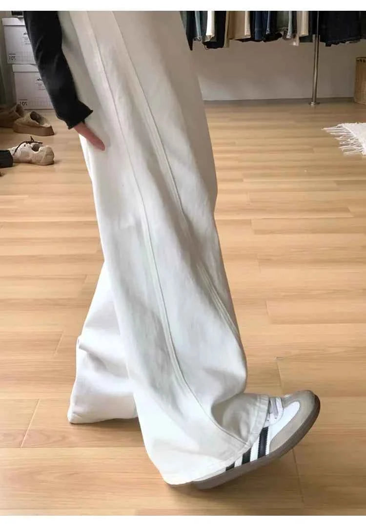 Drawstring Adjustable Maternity Wide-Leg Curve Pants High Waist Belly Support Retro Baggy Trousers for Spring Autumn 3 Colors