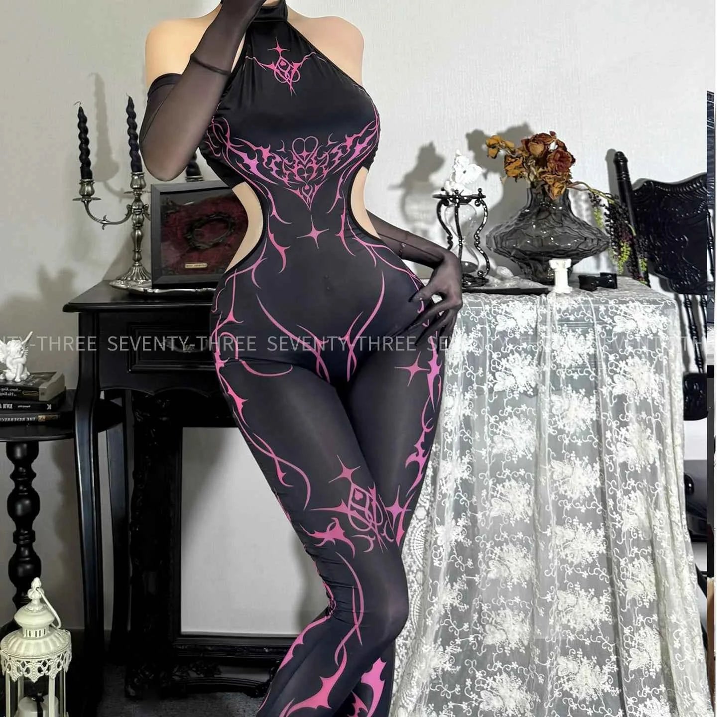 New Cyberpunk Cosplay Costume Women Sexy Printed Sleeveless Jumpsuit Mecha Agent Uniform Bodysuit Mechanical Mech Warrior Tights