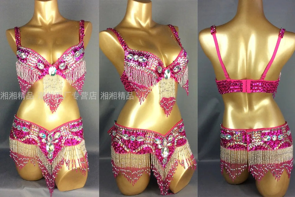 Sexy Girl Belly Dance Costume Wear Bar+Belt 2pc Set 10 Colors Ladies Bellydancing Costumes Bellydance Clothes