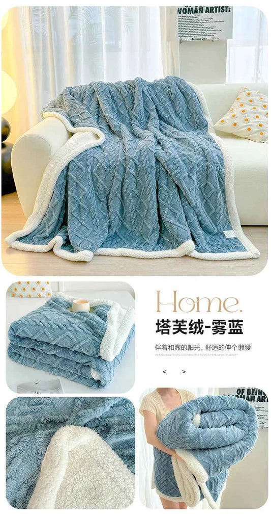 1pc Coral Fleece Blanket for Winter Thick Soft Bedspread Warm Plaids for Beds Single/Queen/King Solid Color Thow Blankets/Plaids