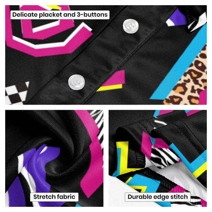Men's Retro 80s Graphic Print Polo Shirt - Short Sleeve, Breathable Performance Fabric