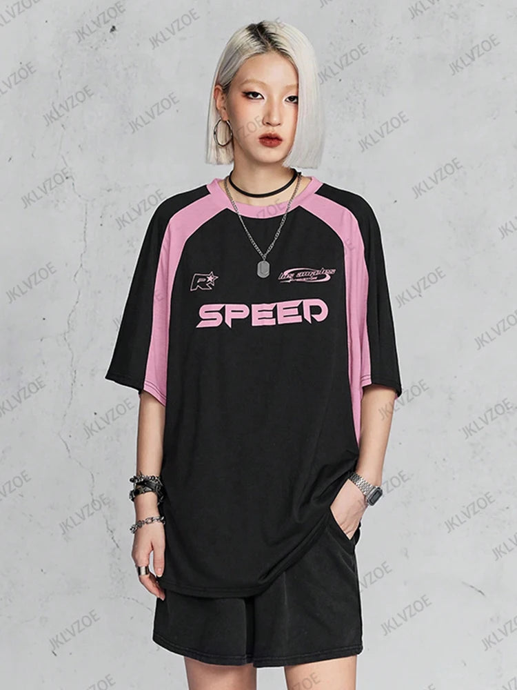 New Arriavl Summer Black Pink Retro Patchwork Football Jersey Y2K Tshirt Sports Breathable Short Sleeve O-neck T-shirt For Women SS69 25.69 TZ1105233 / XXS