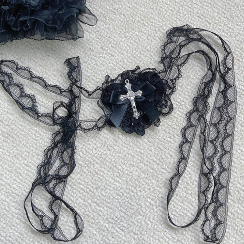 Halloween Punk Gothic Cross Eye Mask Cosplay Lolita Eye Patch Lace Heart Bow Eyewear Accessories Carnival Props SS69 11.69 black