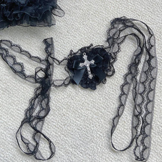 Halloween Punk Gothic Cross Eye Mask Cosplay Lolita Eye Patch Lace Heart Bow Eyewear Accessories Carnival Props SS69 11.69 black