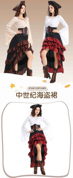 Medieval - Style Pirate Queen Outfit for Halloween: Irregular Corset, Ruffled Long Dress, Perfect for Navigator Cosplay 2026