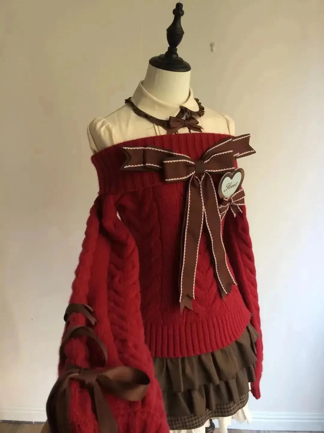 Winter Sweet Kawaii Patchwork Sweater Women Japanese Fashion Vintage Hot Girl Knitted Tops Y2k Elegant Cute Bow Pullover New
