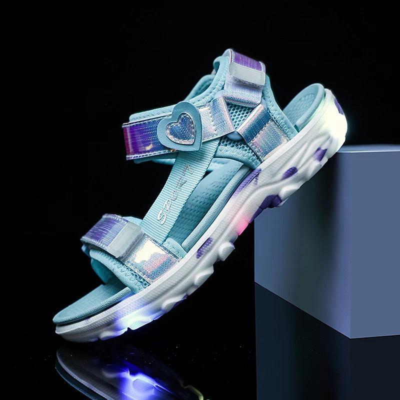 Girls' LED Sandals - Hook & Loop Closure, Anti-Slip EVA