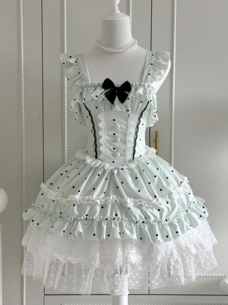 French Lolita Strap Dress Lace Patchwork Cosplay Outfit Y2K Vintage Elegant Girls Sweet Party Kawaii Dress Women Clothing 2026