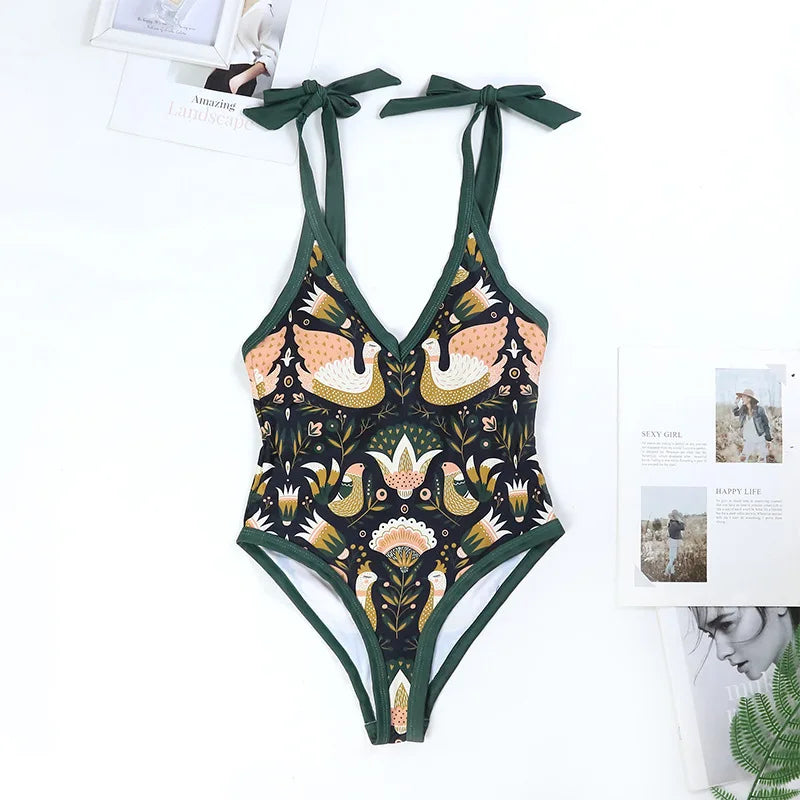 2023 New Arrival Push Up Women Bikini Set Floral Printed Ruffle Bikinis Strappy Bandage Swimwear Brazilian Biquini Bathing Suit SS69