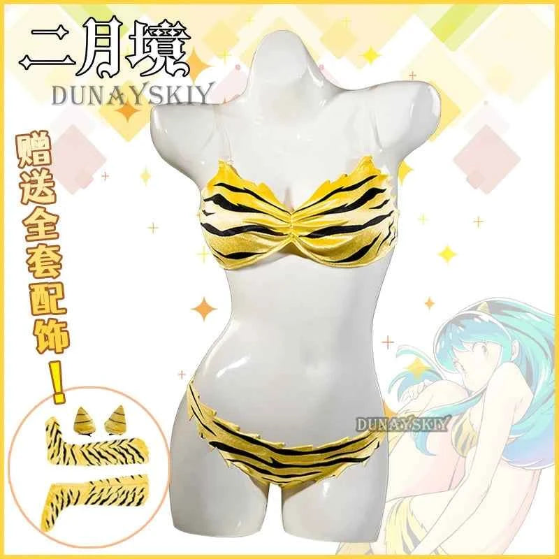 Anime Lum Urusei Yatsura Cosplay Costume Wig Lamu Cosplay Swimsuit Women Sexy Bikini Swim Wear Halloween Party Outfits Socks