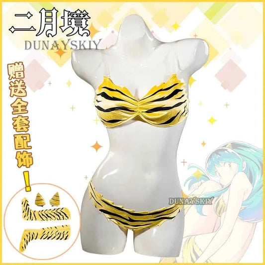 Anime Lum Urusei Yatsura Cosplay Costume Wig Lamu Cosplay Swimsuit Women Sexy Bikini Swim Wear Halloween Party Outfits Socks
