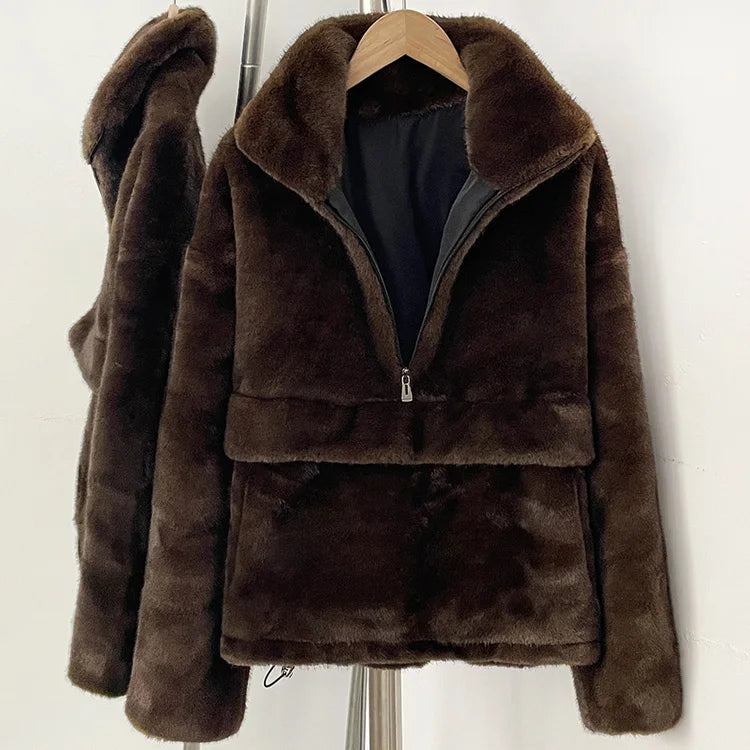 Mueyeruho Women's Faux Mink Fur Sweatshirt - Warm Brown Pullover