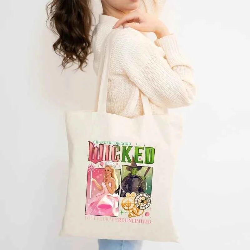 Wicked The Musical Canvas Tote Bag Glinda Elphaba Inspired Musical Lover Gifts Shopping Bag Musical Theater Fans Gift Handbag