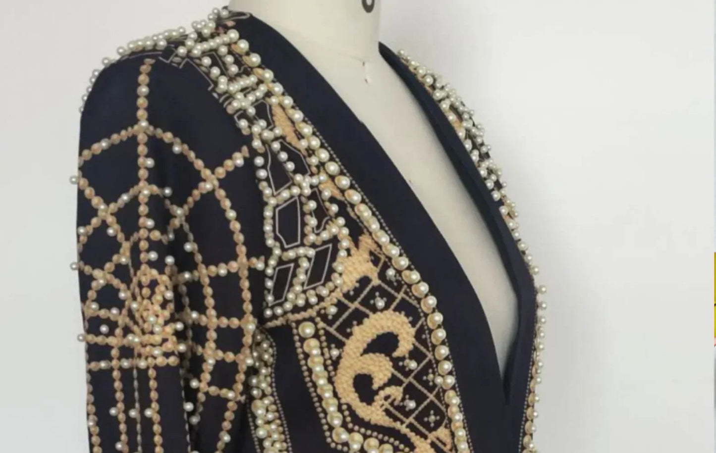 Pearl Embroidery Female Jacket, Full Sleeve Slim Jackets, V Neck, Hidden Button Print Suit, Large Size, Fall Fashion SS69