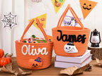 Custom Name Halloween Candy Basket, Personalized Cotton Trick or Treat Bag, Kids Candy Basket, Boo Basket, Halloween Gift,