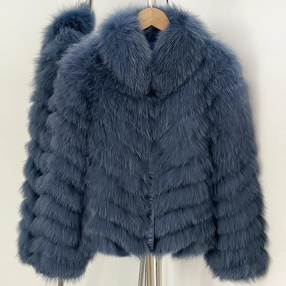 OFTBUY Women's Real Fox Fur Coat - Thick Warm Winter Jacket